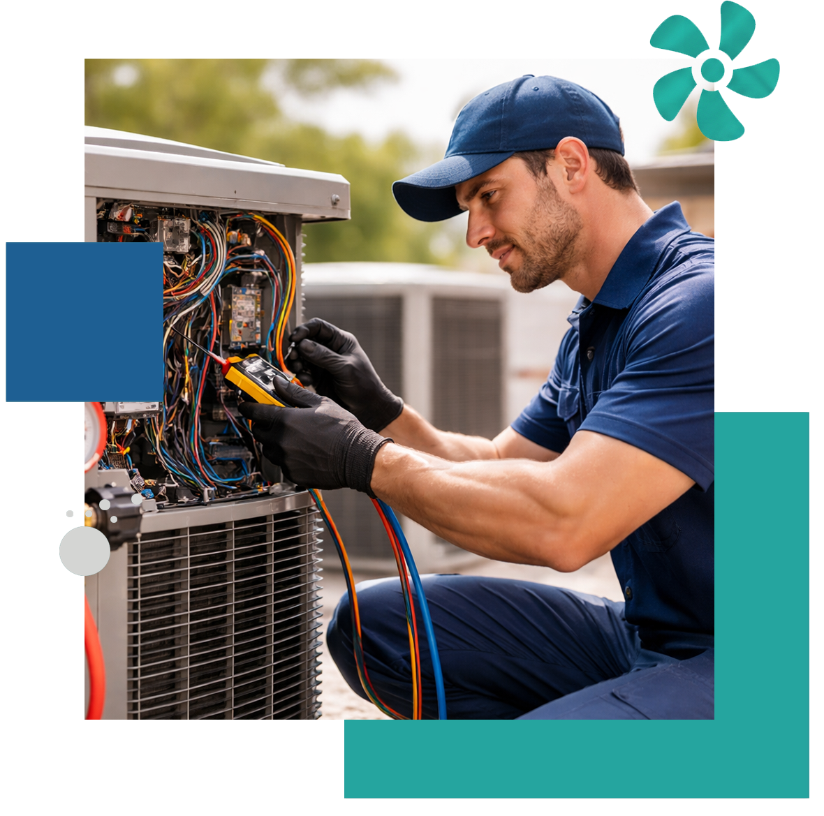 AC technician repairing outdoor cooling unit